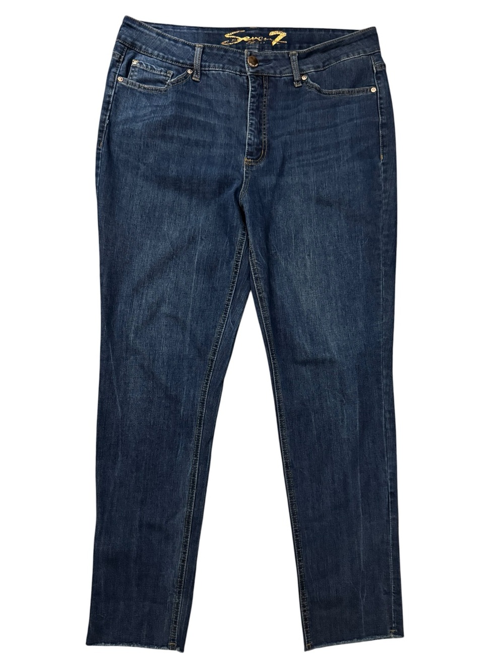 Seven7 Women’s Size 14 High Rise Slim Straight Jeans Raw Hem Stretch Denim